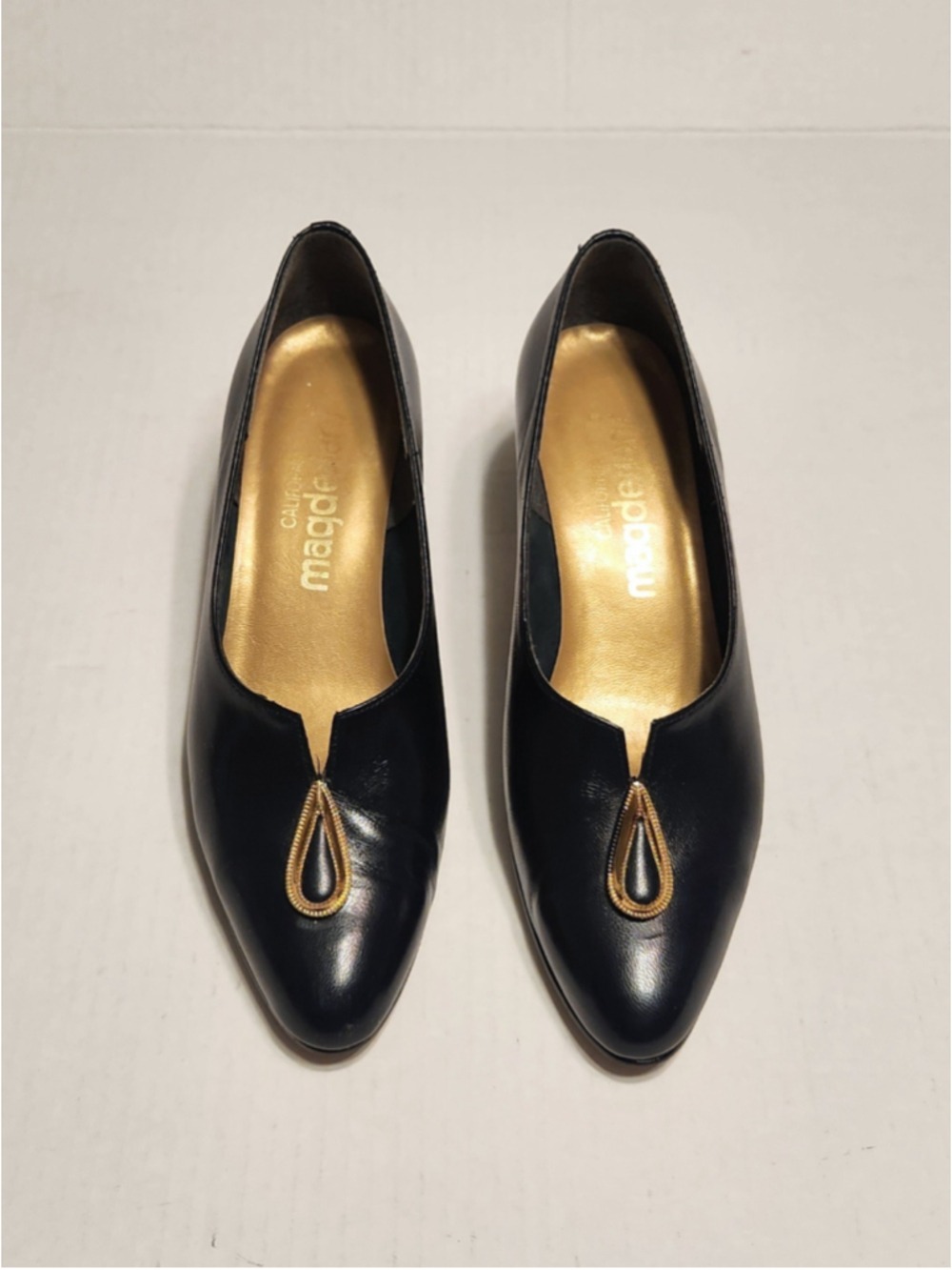 Magdesians Adara Navy Kid Leather Slip On Block Heel Pumps 6 M - Picture 4 of 12